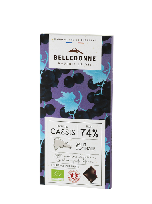 Tablette fourrée - chocolat noir 74% cassis - 80 g