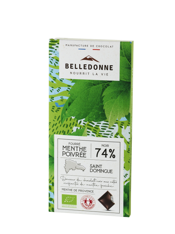 Tablette fourrée - chocolat noir 74% menthe poivrée - 80 g