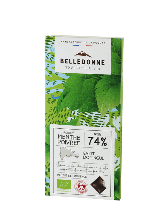 Tablette fourrée - chocolat noir 74% menthe poivrée - 80 g