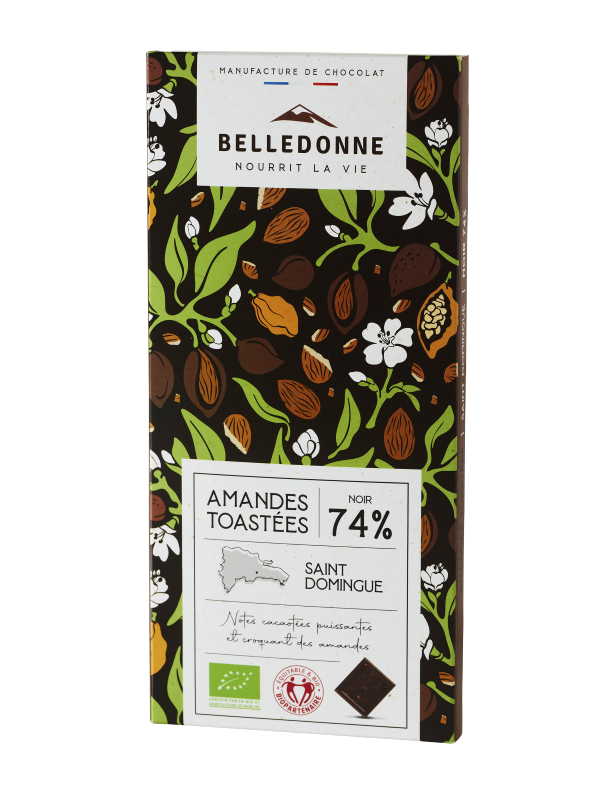 Tablette noir 74% amandes bio - 100 g