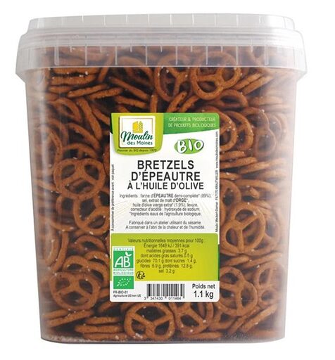 1,1kg - Bretzels d'épeautre à l'huile d'olive en seau bio - Moulin des Moines