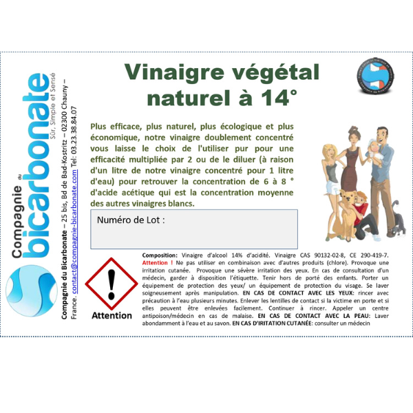 Vinaigre végétal naturel à 14° (étiquettes) - x 8